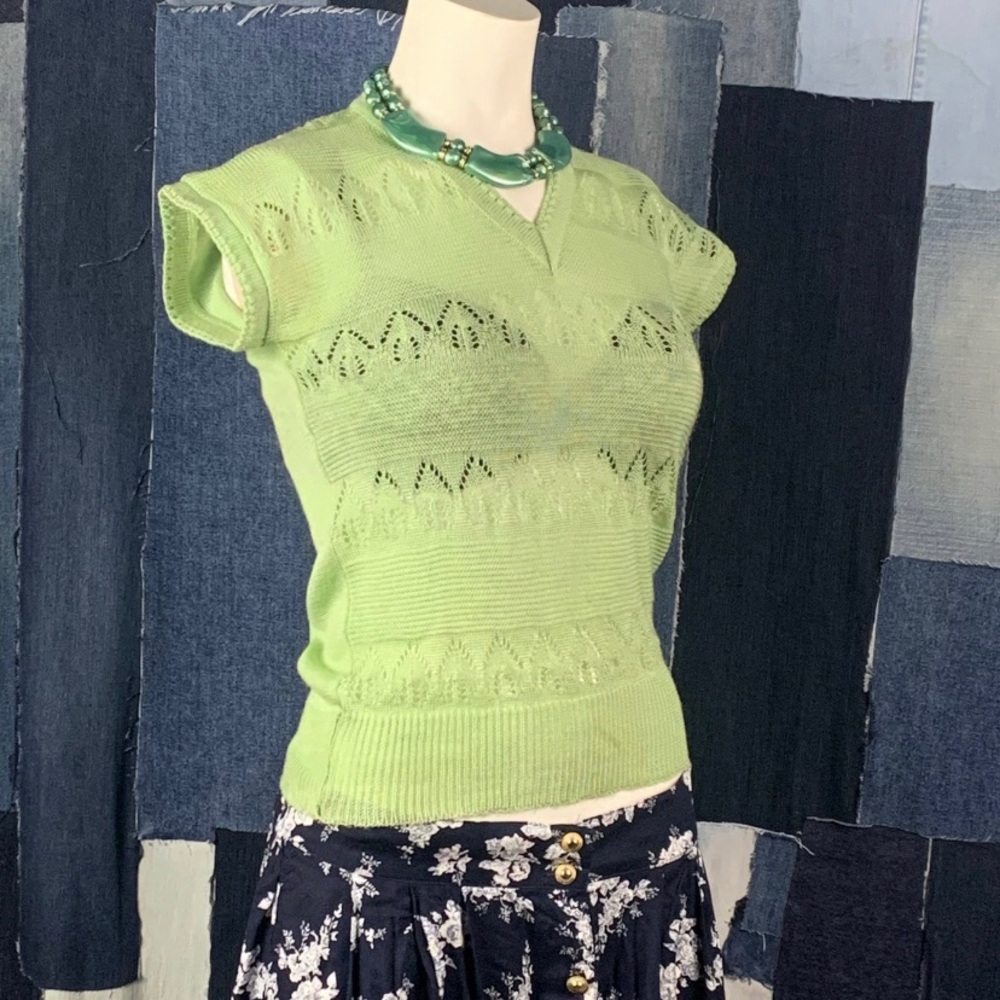 Vintage Knitted Made In Portugal Short Sleeve Knit Blouse Sz S